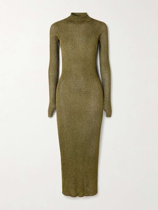 Josita Metallic Ribbed-Knit Turtleneck Midi Dress