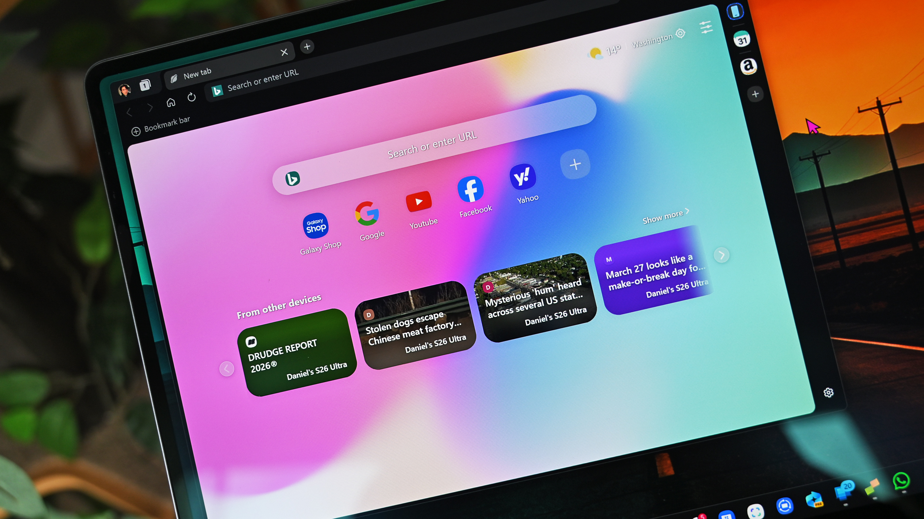 Samsung Browser running on a Samsung Galaxy Pro laptop (2026)