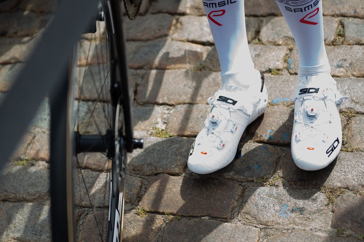 Box-fresh white Sidi Shot shoes for the Tour de France