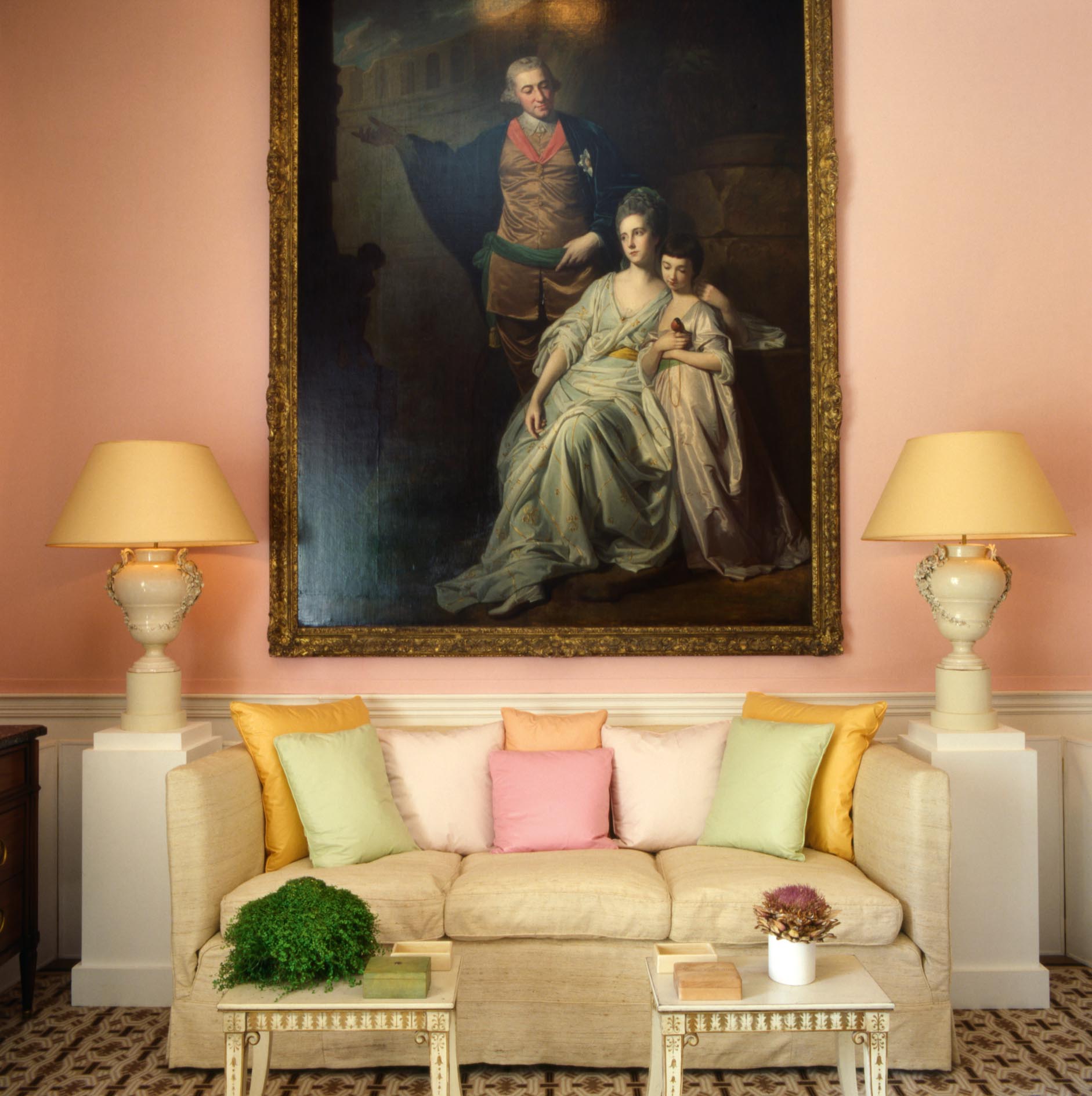 Carefully considered colour: David Hick’s own drawing room, which he designed in 1980.