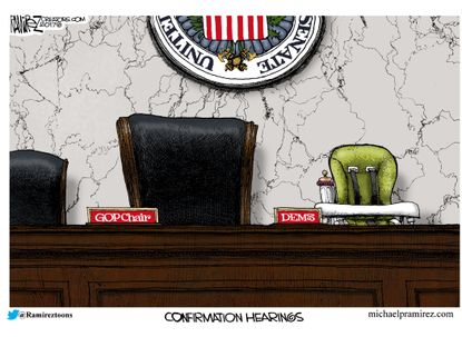 Political Cartoon U.S. Senate confirmation hearings