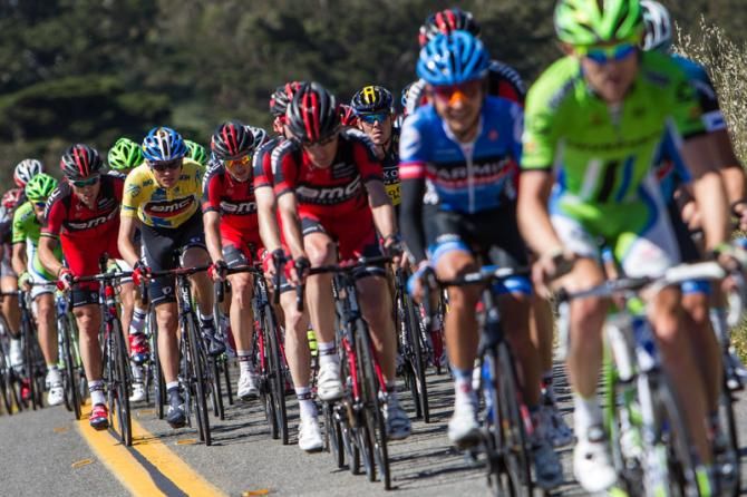Tejay van Garderen (BMC) stays tucked in near the front.