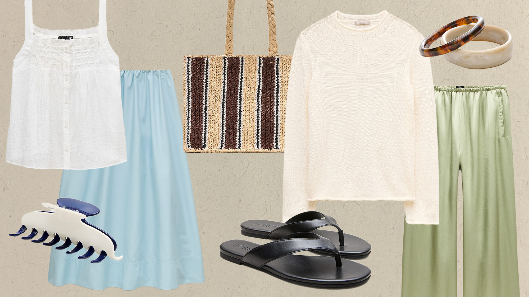 Collage of J.Crew outfit ideas for 2026.