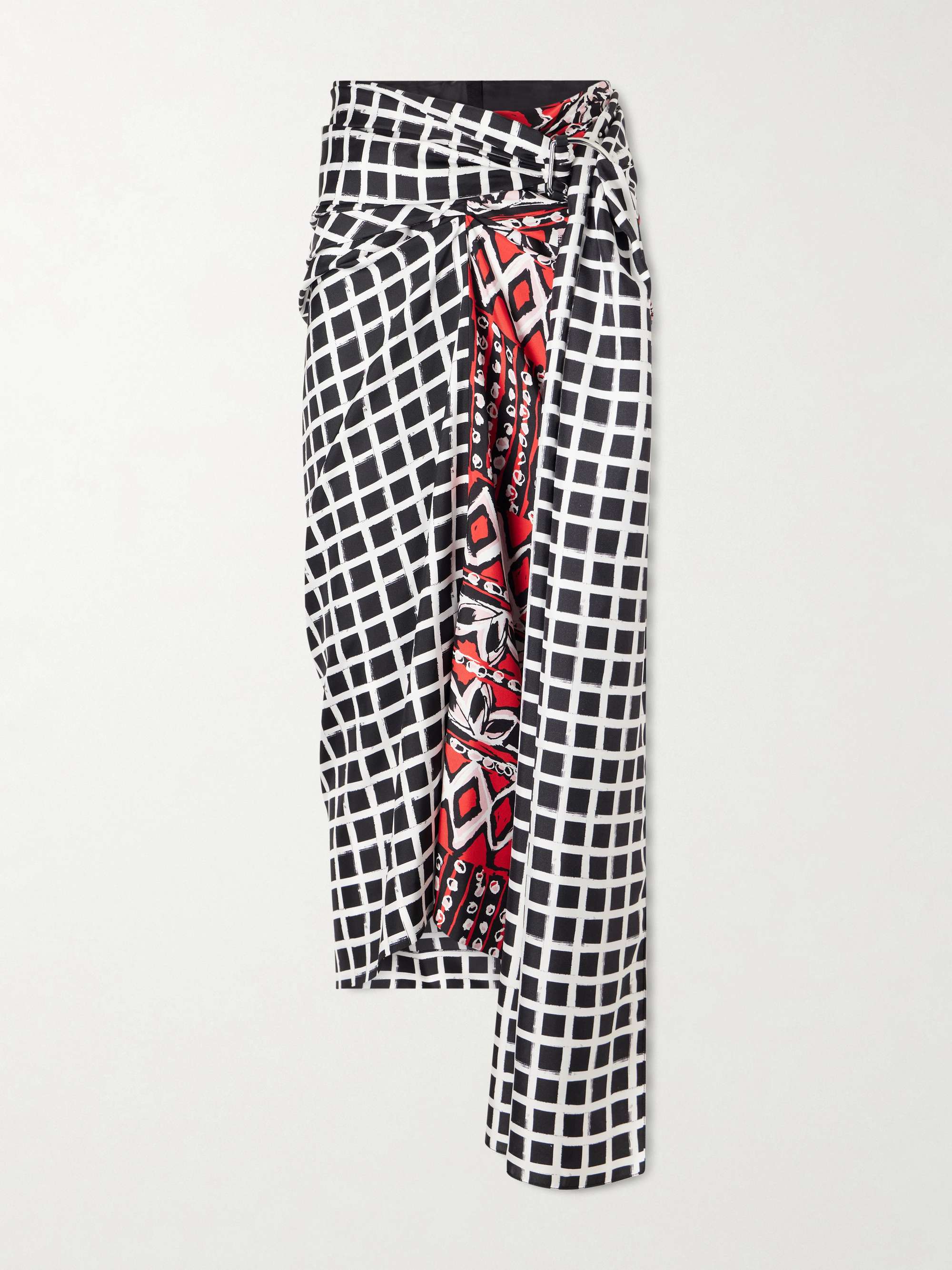 Asymmetric Belted Printed Silk Midi Skirt