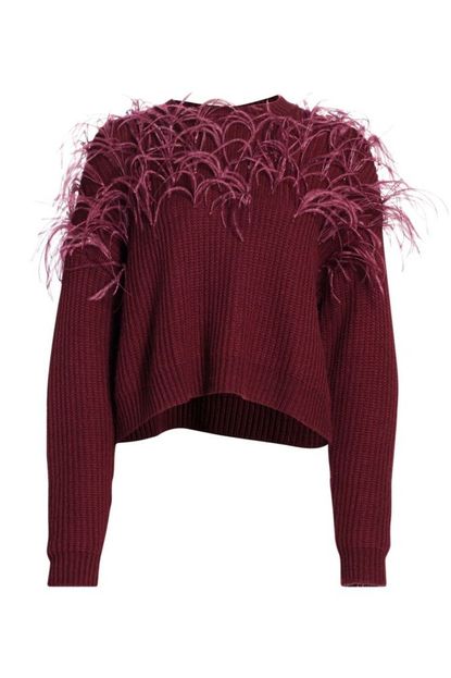 Cinq à Sept Ostrich Feather Wool-Blend Sweater