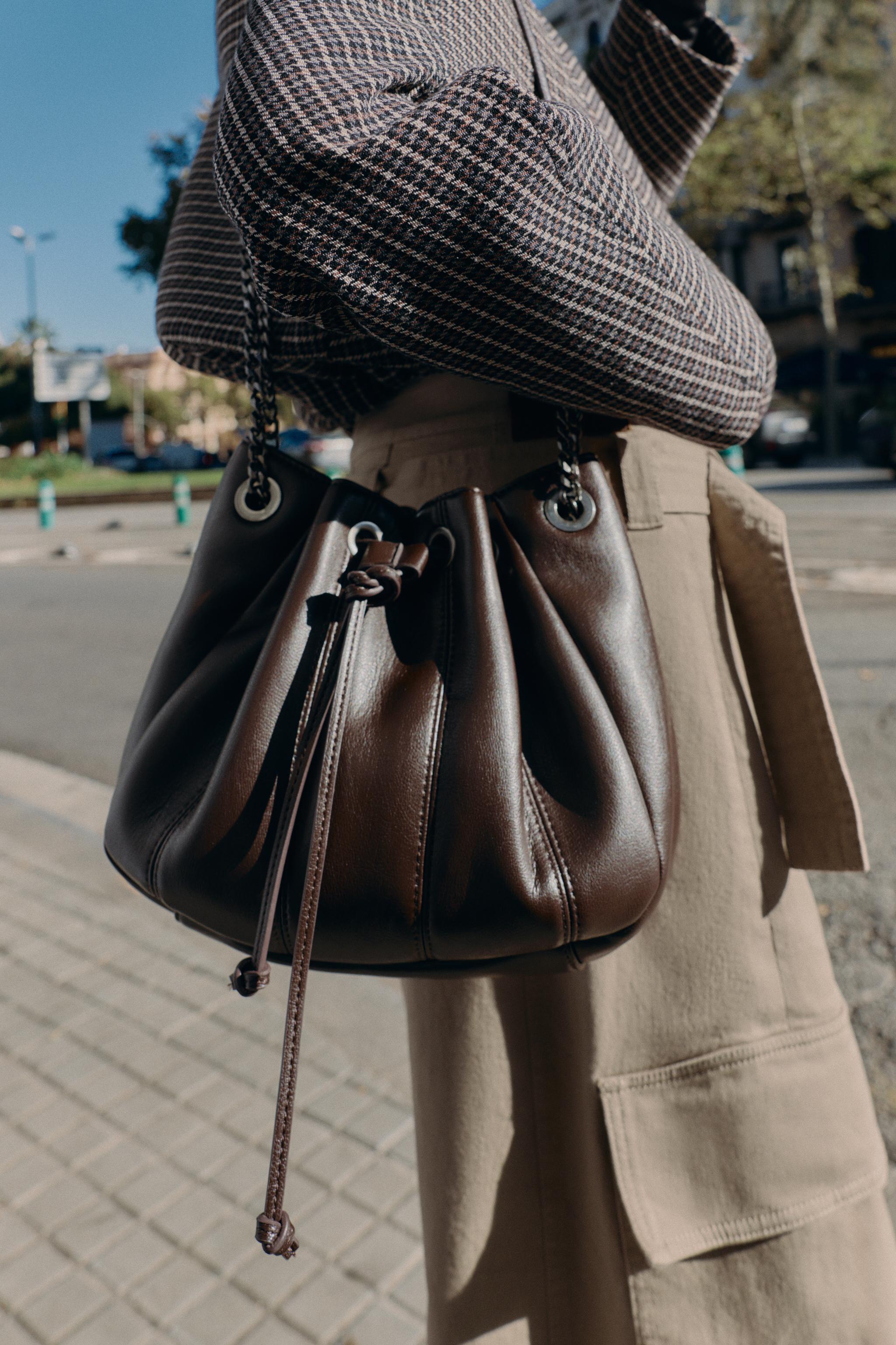 Gathered Bucket Bag With Chain Detail