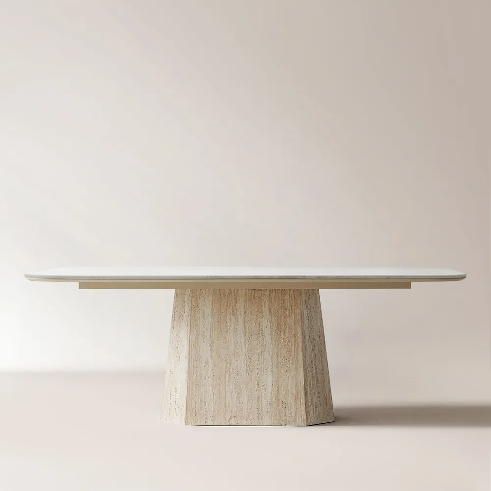 HERNEST, Renata Travertine-Textured Dining Table