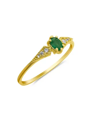 14k Yellow Gold, Emerald 
.04 Tcw Diamond Ring