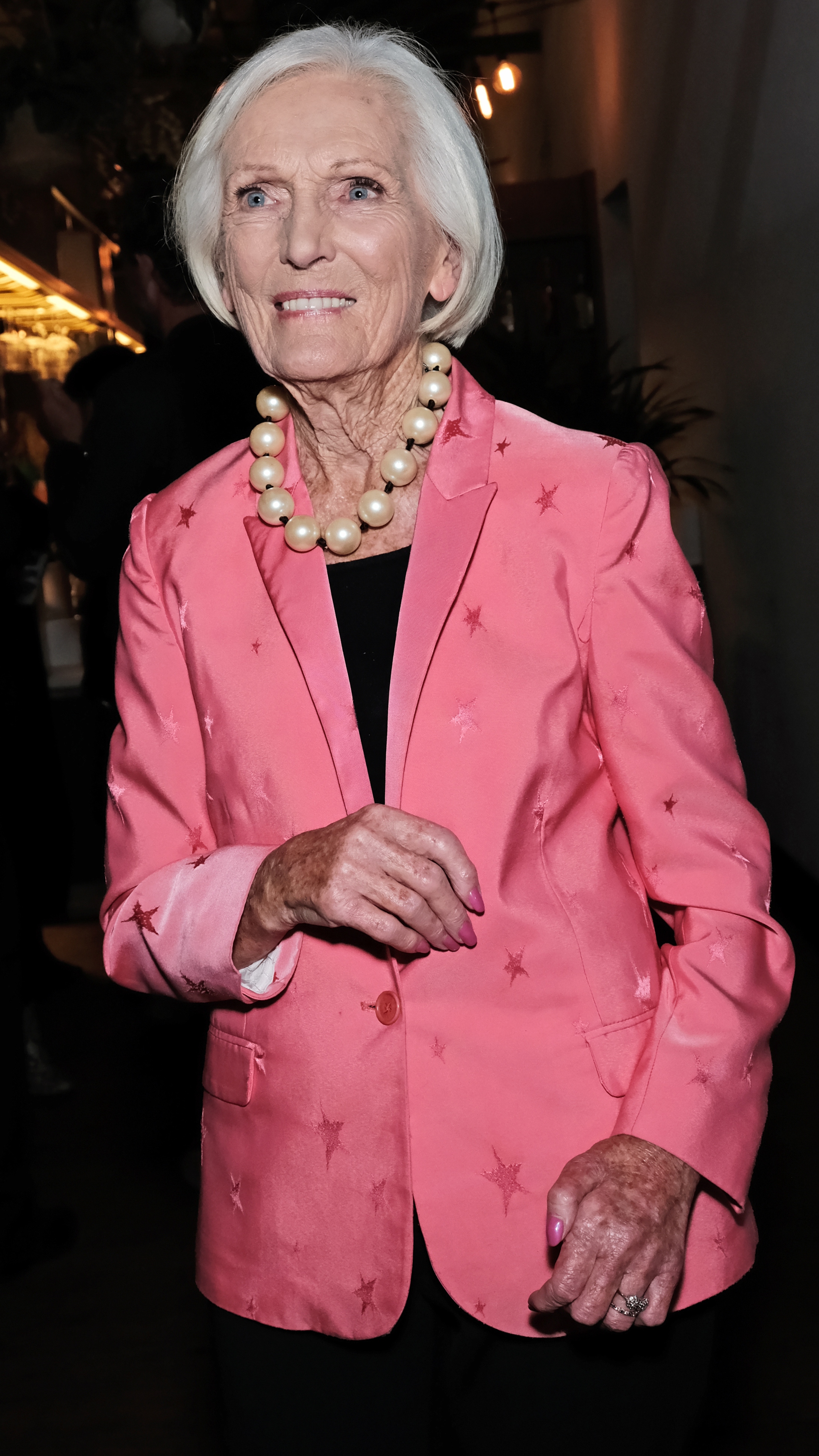Mary Berry smiles as she attends the launch of Cicoria by Angela Hartnett at the Royal Opera House