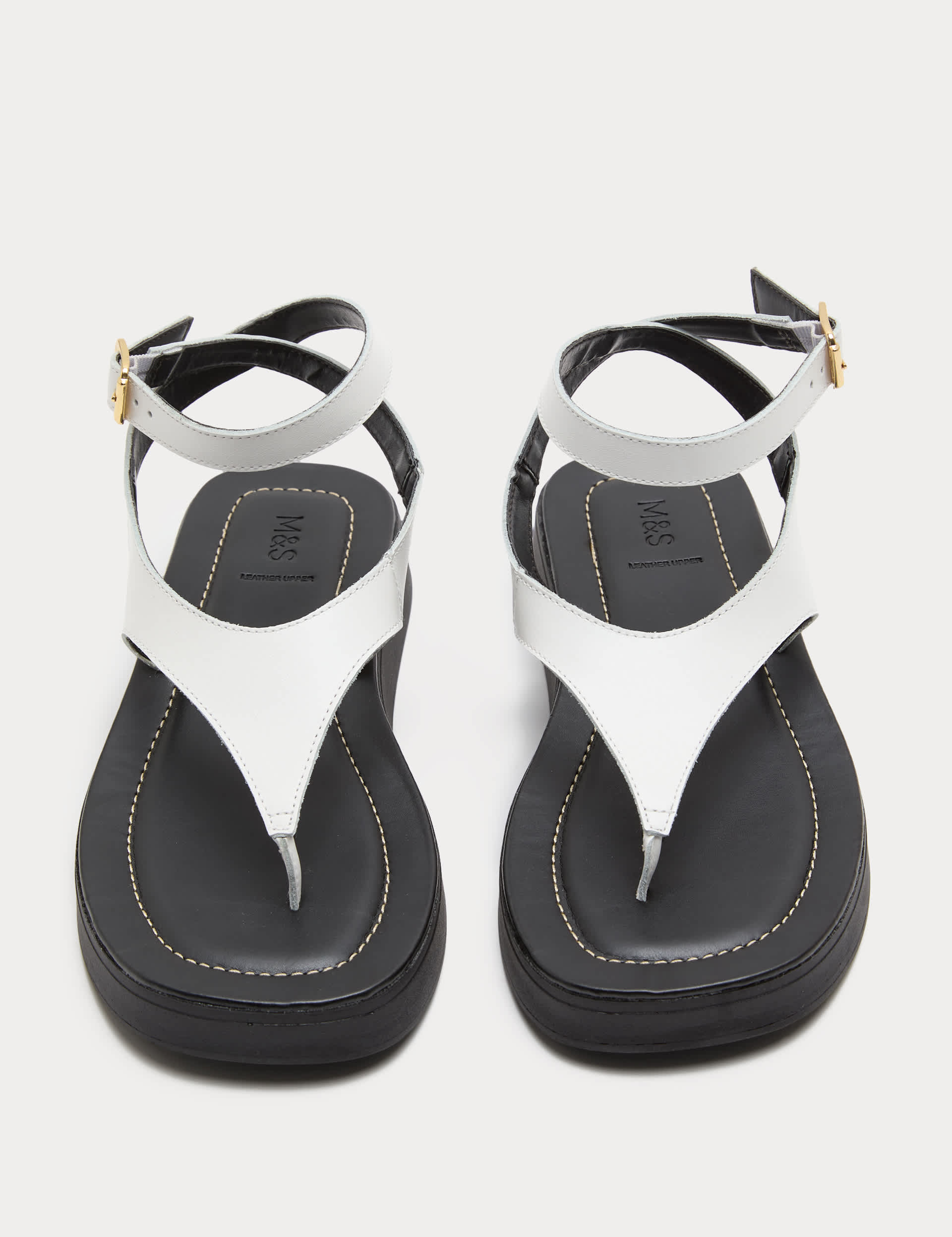 Leather Ankle Strap Flatform Toe Post Sandals