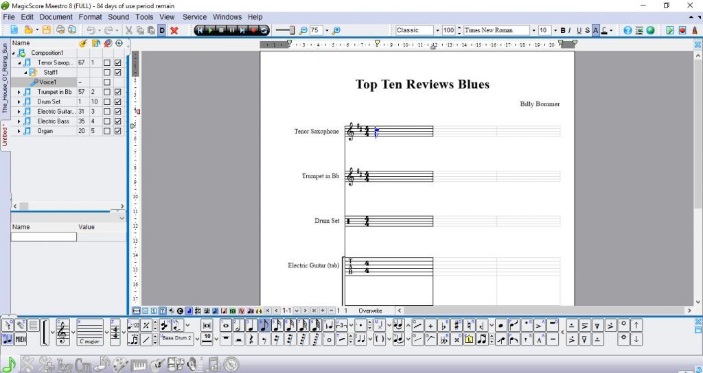 Using MagicScore, you can choose instruments and build a score from scratch.