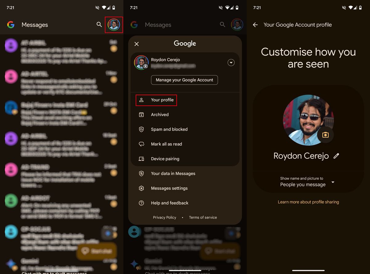 Your Message How to manage your profile in Google Messages | Android Central