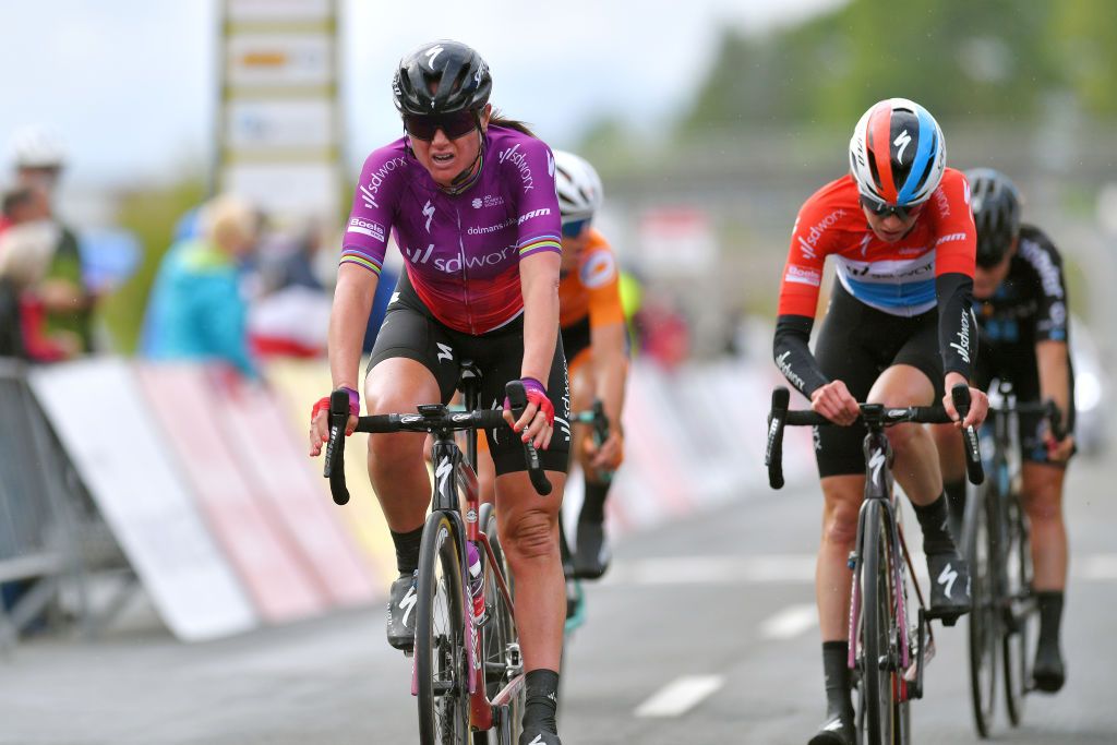 SCHLEIZ GERMANY MAY 27 Chantal Van Den Broek Blaak of Netherlands Christine Majerus of Luxembourg and Team SD Worx at arrival during the 34th Internationale LOTTO Thringen Ladies Tour 2021 Stage 3 a 1165km stage from Schleiz to Schleiz ltlt2021 lottothueringenladiestour womencycling on May 27 2021 in Schleiz Germany Photo by Luc ClaessenGetty Images