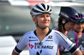 HARDENBERG NETHERLANDS AUGUST 25 Georgia Williams of New Zealand and Team BikeExchange prior to the 23rd Simac Ladies Tour 2021 Stage 1 a 1344km stage from Zwolle to Hardenberg SLT2021 UCIWWT on August 25 2021 in Hardenberg Netherlands Photo by Luc ClaessenGetty Images