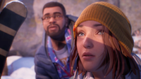 Max, protagonist of Life is Strange and Life is Strange: Double Exposure, stares with trepidation at something off-screen with her friend.