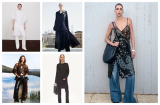 The winter 2025 dress over pants trend seen at Ferragamo, Helmut Lang, Paco Rabanne, Courrèges, and Coperni Resort 2025