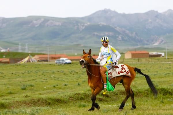 Abbas Saeiditanha of Azad University riding a horse before the race start