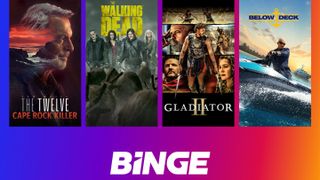 Images from four shows available on binge with Binge written in white below 