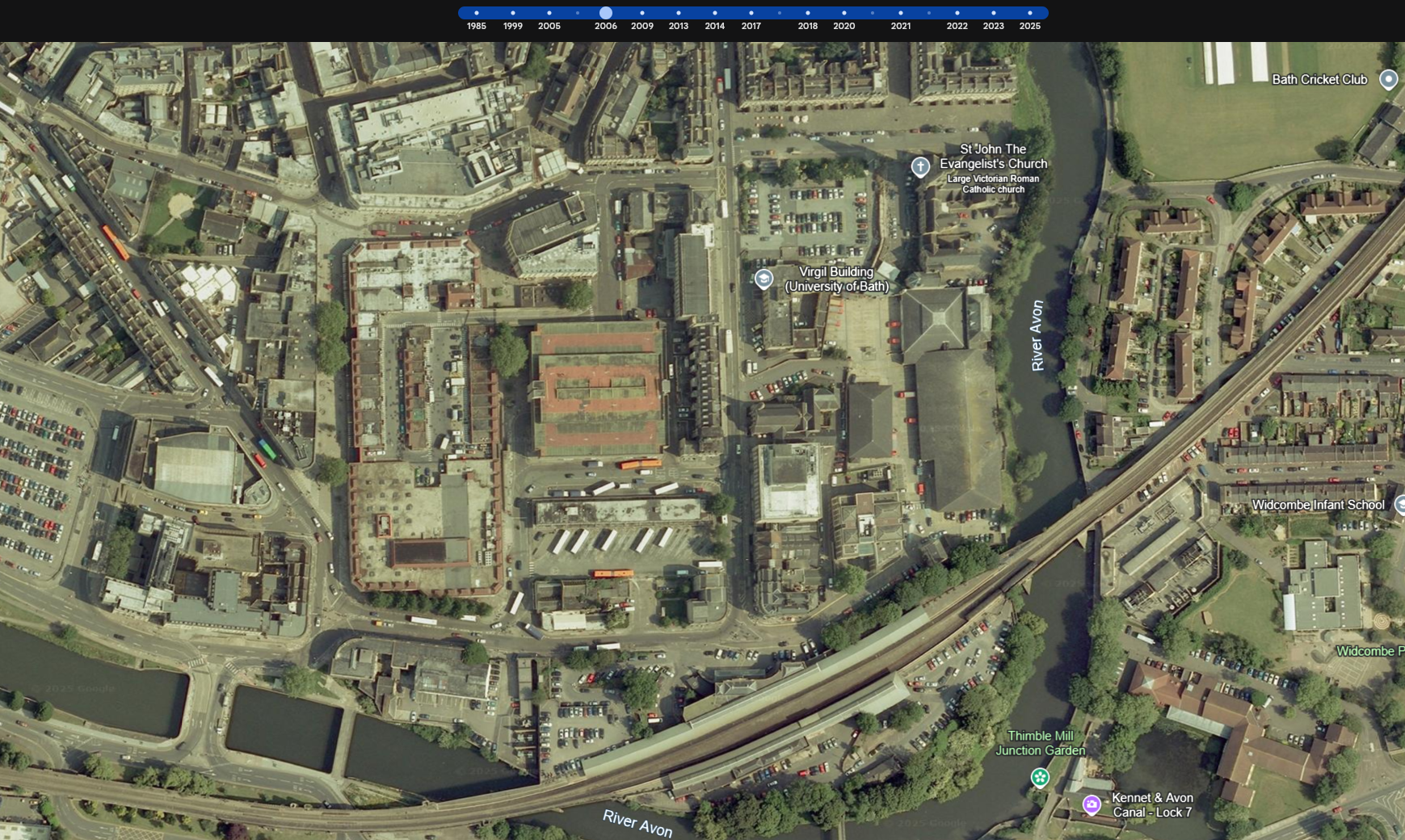 A screenshot of Bath city from Google Earth