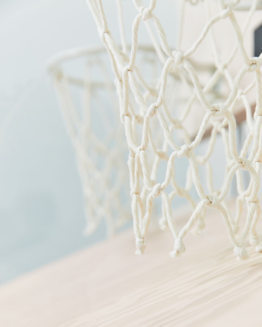 Close up of the silk and cotton hand tied basketball net