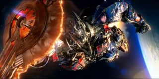 Optimus Prime flies through outer space in Transformers: The Last Knight