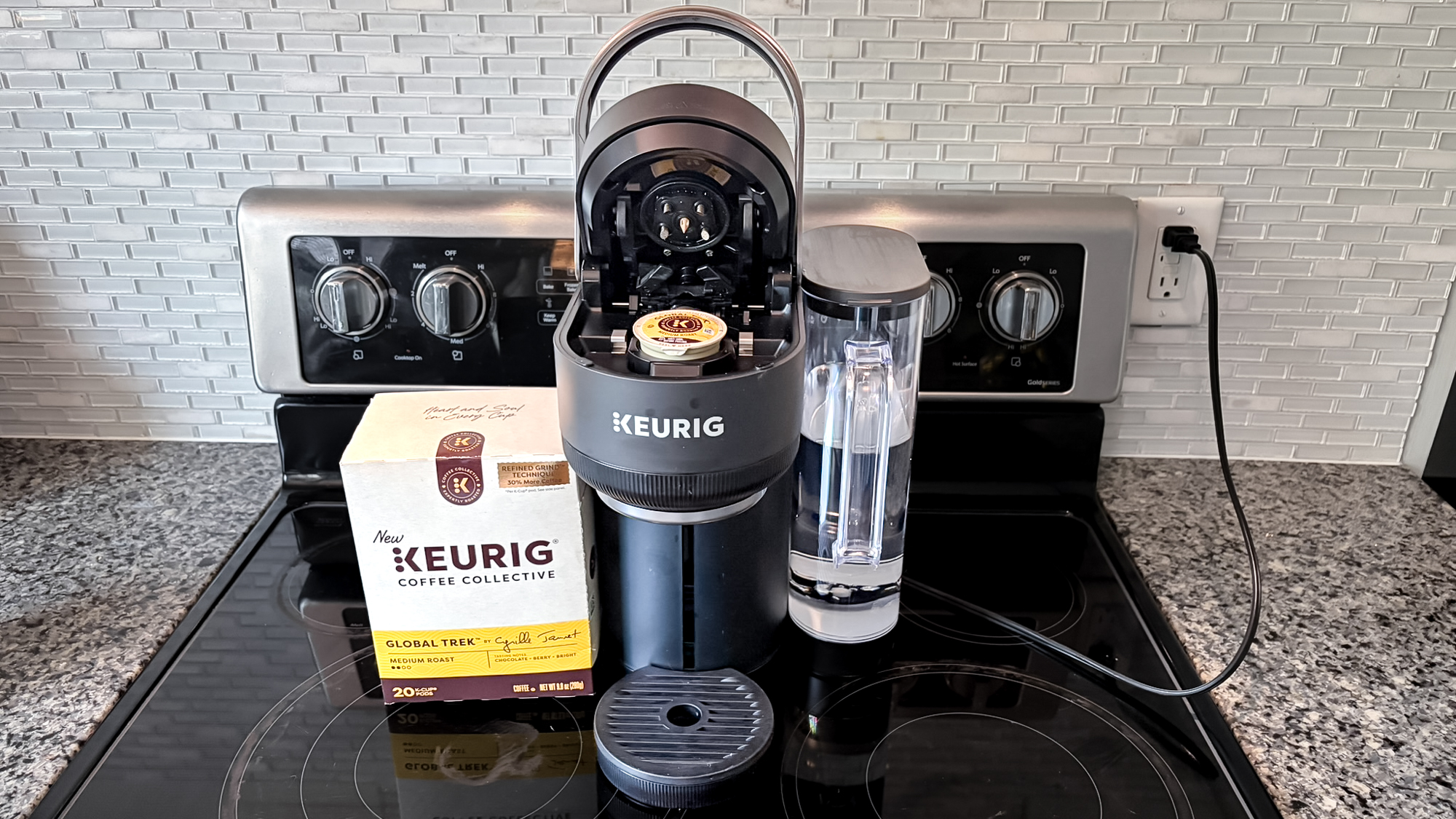 Keurig K-Crema coffee maker on a kitchen counter