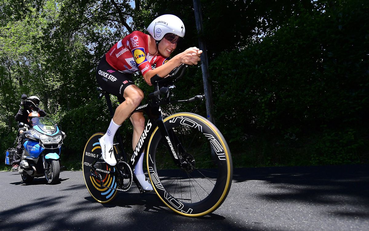 Kasper Asgreen (Deceuninck-QuickStep) in the national time trial champion's jersey of Denmark