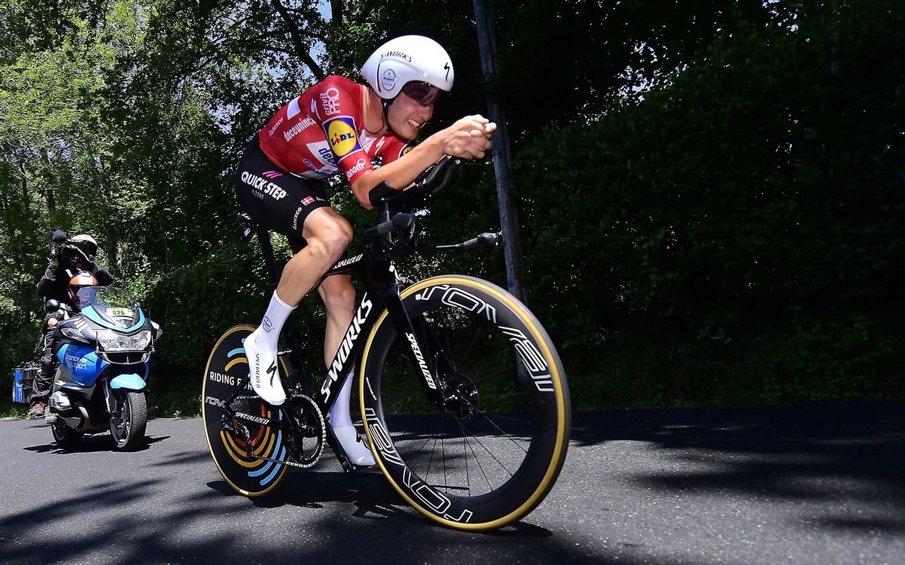 Kasper Asgreen (Deceuninck-QuickStep) in the national time trial champion's jersey of Denmark