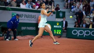 Emma Raducanu in action during the singles first round match at the 2022 French Open Tennis Tournament