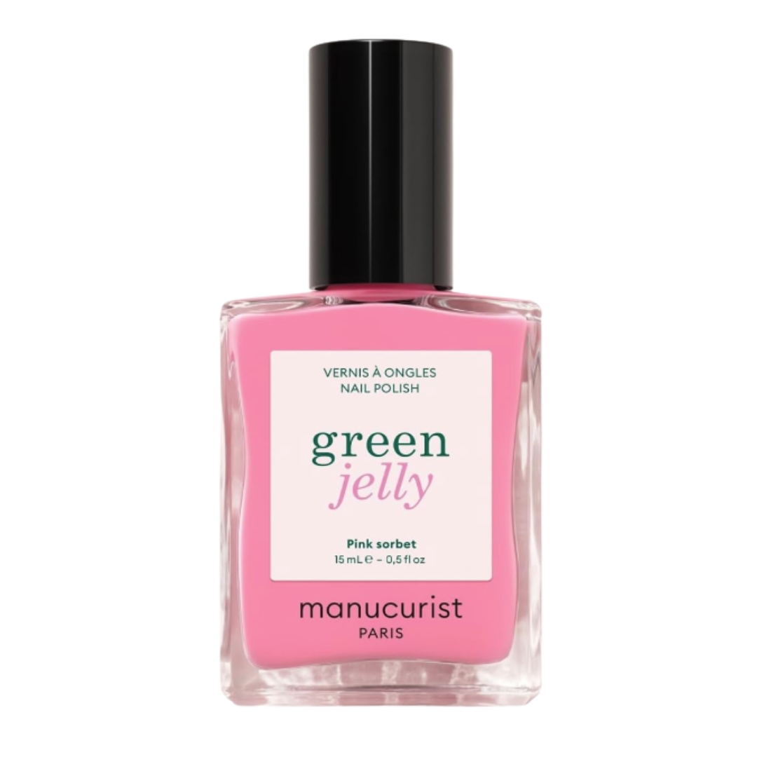 A product shot of the Manucurist - Pink Sorbet Green&amp;trade; Jelly Nail Polish, on a white background