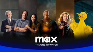 (L to R), Brian Cox as Logan Roy, Chip & Joana Gaines, Dwayne Johnson as Black Adam, Emma Watson as Hermione Granger and Big Bird in a Max graphic, above the Max logo and the tag line "the one to watch"