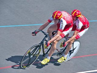 Arnaud Grandjean (stoker) and Julien Hervio feeling the pain during the tandem kilometre timetrial.
