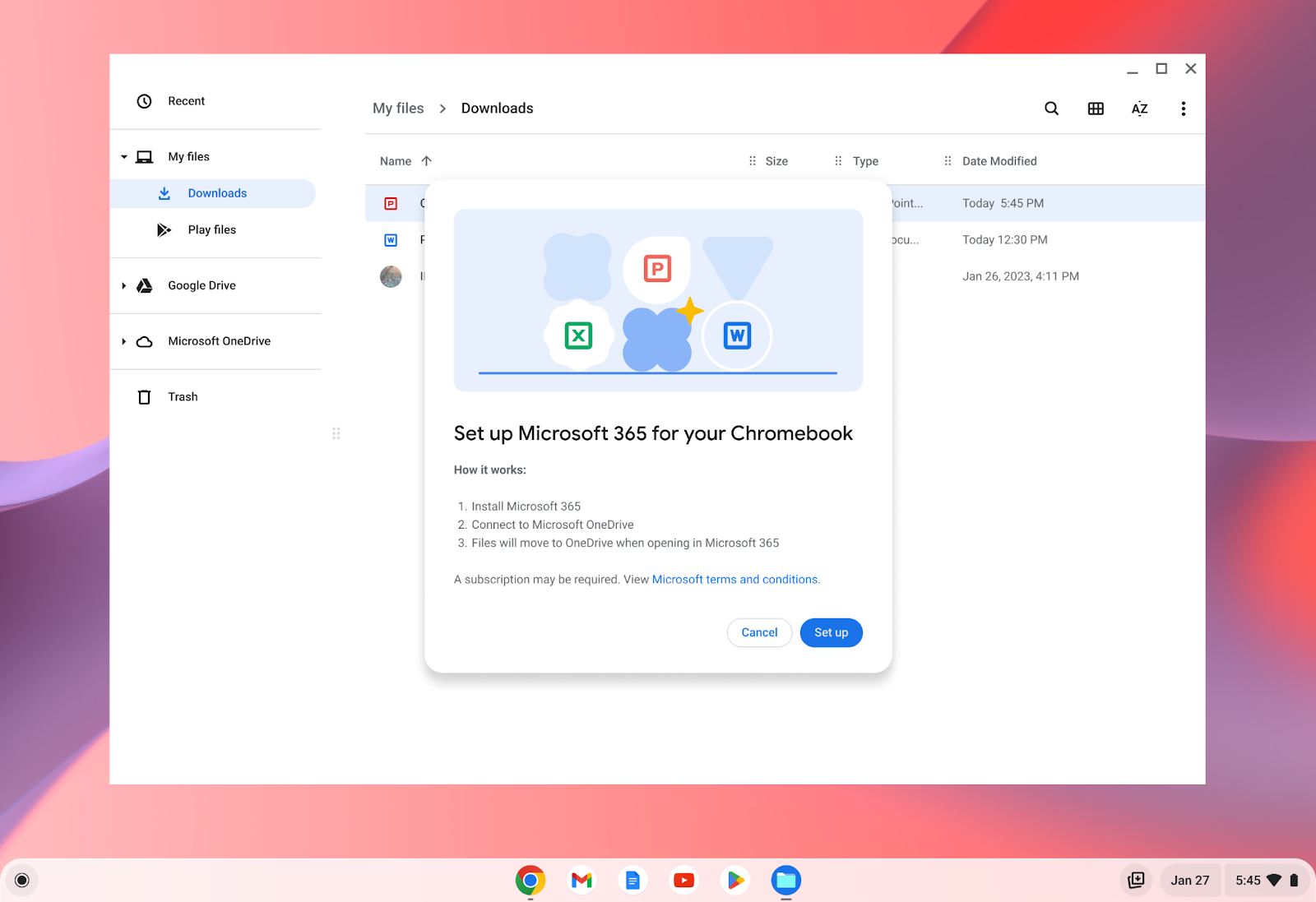 Próxima experiência de configuração guiada para o Microsoft 365 no ChromeOS