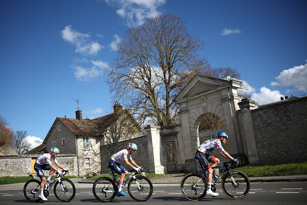 (From R) Soudal Quick-Step's Danish rider Casper Pedersen, TotalEnergies' French rider Matt&amp;eacute;o Vercher and TotalEnergies' French rider Mathis Le Berre ride in a breakaway during the 2nd stage of the Paris-Nice cycling race, 187 km between &amp;Eacute;p&amp;ocirc;ne and Montargis, on March 9, 2026. (Photo by Anne-Christine POUJOULAT / AFP)