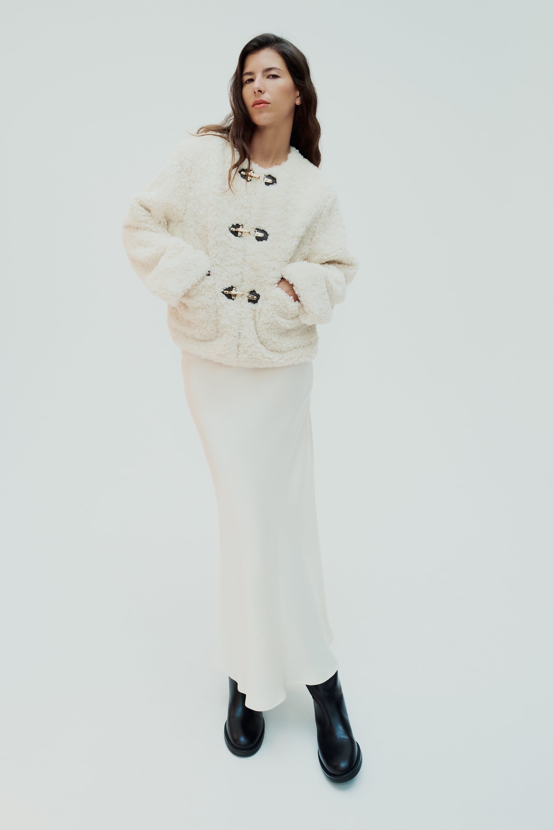 Faux Shearling Jacket With Lobster Clasps