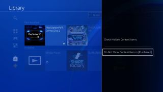 A screenshot of PS4's new ability to hide unwanted apps and games.