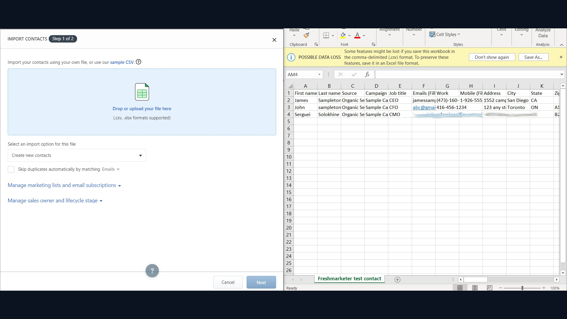 Freshmarketer's database import in action