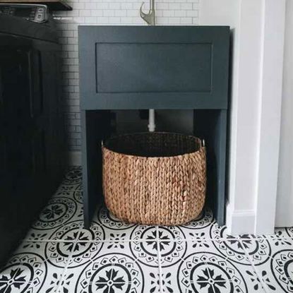 bathroom with stencil floor tiles