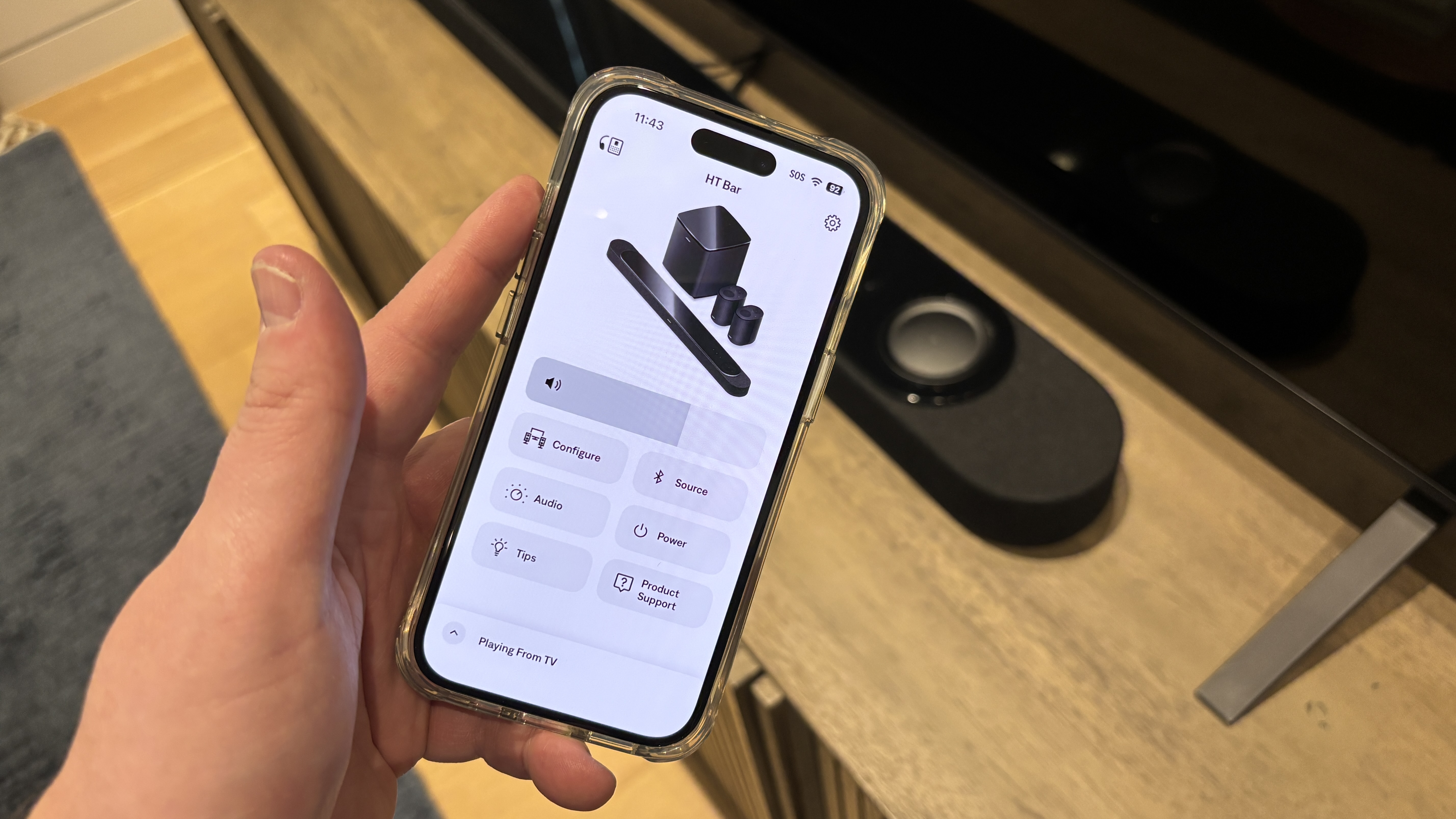 Detail shot showing the Bose app being used with the Bose Lifestyle Ultra Soundbar