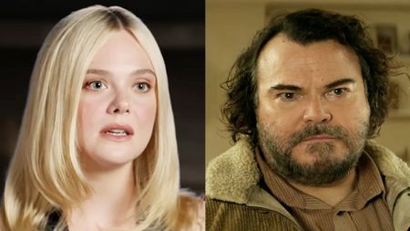 Elle Fanning speaking about her time on Predator: Badlands in a behind the scenes making of feature, Jack Black as he appears in the upcoming Anaconda remake (2025).