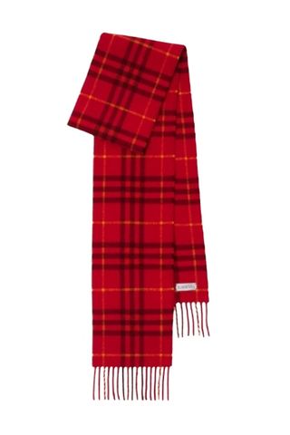 Narrow Check Cashmere Scarf in Currant | Burberry® Official