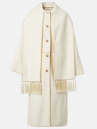 Fringed Embroidered Wool Scarf Coat