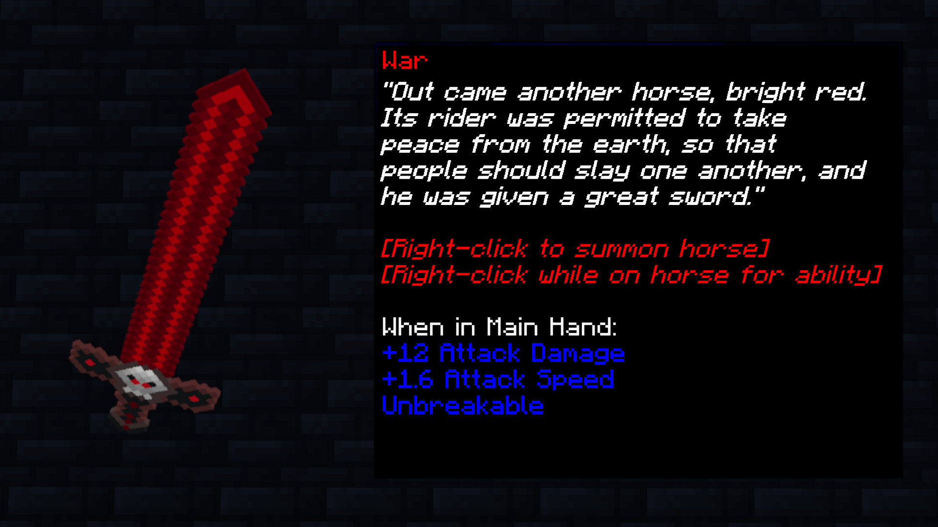 Minecraft apocalypse horses descriptions text