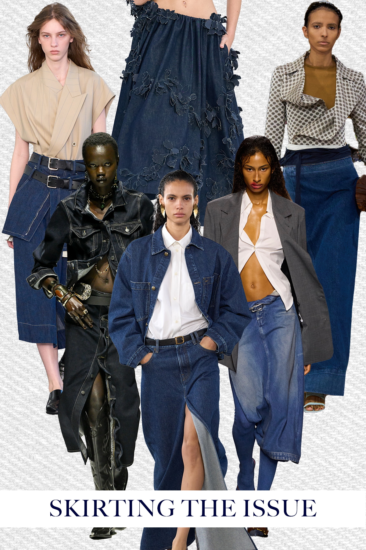 A selection of runway models showcase the biggest denim trends of spring/summer 2027 on the runway