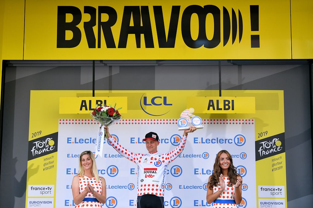 Tim Wellens in polka dots after stage 10 at the Tour de France