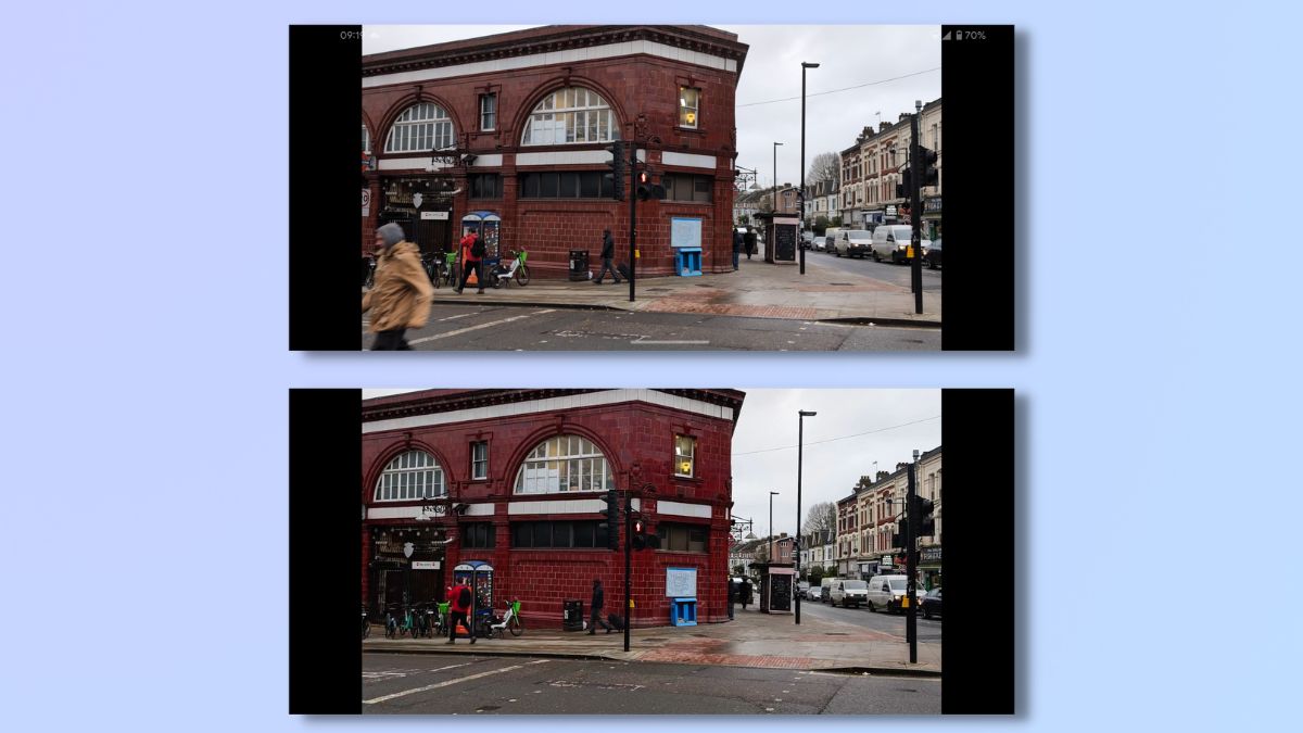 снимок экрана, показывающий, как использовать Pixel 8 Pro Video Boost – просмотр усиленного клипа