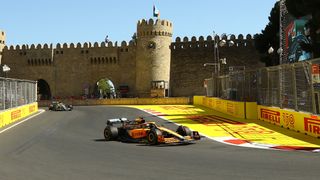 McLaren&#039;s Lando Norris drives a qualification lap of the Azerbaijan Grand Prix in Baku ahead of the 2024 GP