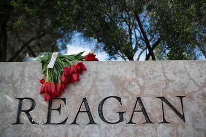 Flowers left at the Ronald Reagan Presidential Library.