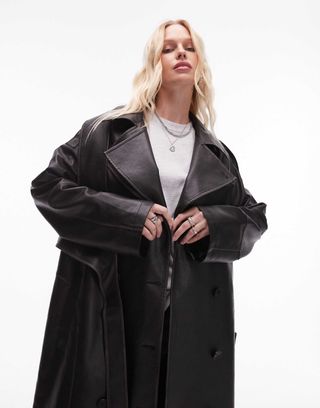 Topshop Faux Leather Deconstructed Trench Coat