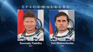 This NASA graphic shows veteran cosmonauts Gennady Padalka and Yuri Malenchenko.